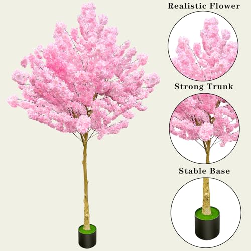 Artificial Cherry Blossom Tree 8.5ft, Faux Cherry Blossom Tree Fake Pink Artificial Tree for Wedding Home Office Living Room House Indoor Outdoor Decor - color: Pink