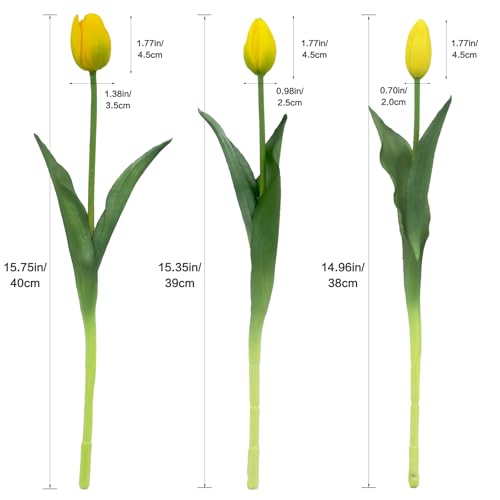 15pcs Artificial Tulips Flowers, Fake Tulips Real Touch, Faux Latex Bouquets, for Party Wedding Home Room Decoration (Yellow) - color: Yellow, size: 15.75in