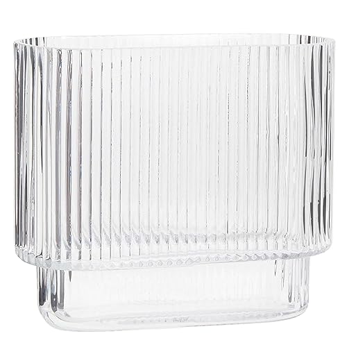 Ribbed Vase, Fluted Glass Vase for Flowers, Clear Flower Vases for Tulips, Modern Vases for Living Room, Dining Table, Office, Bedroom, Mantle, Shelf, Wedding, 7 Inch - color: Clear, size: Oval 7 Inches