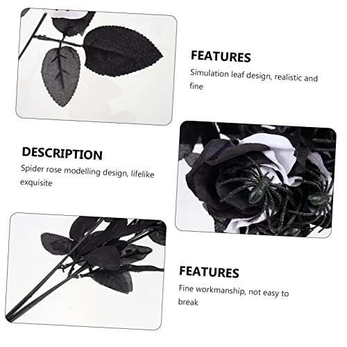 Ipetboom 5Pcs Halloween Artificial Rose Decorations with Creepy Spider Black and White Faux Flowers for Indoor Haunted House Party and Spooky Halloween Atmosphere