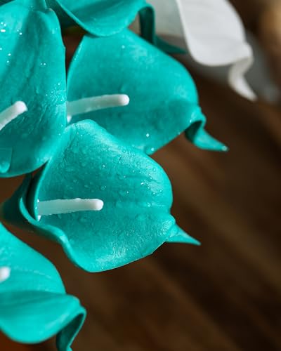 DuHouse 20Pcs Artificial Calla Lily Flower Real Touch Latex Flowers for DIY Wedding Bouquet Party Home Decor (Teal Blue) - color: Teal Blue, size: 20pcs