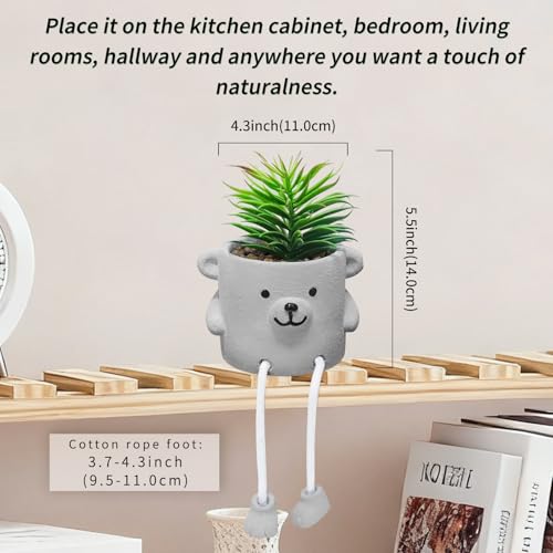 Artificial Succulents in Cement Pots with Hanging Leg, Potted Cute Mini Fake Plants for Office Desk Decor, Faux Succulent Plants Indoor Decorations - Set of 1 - color: 1pcs-bruin