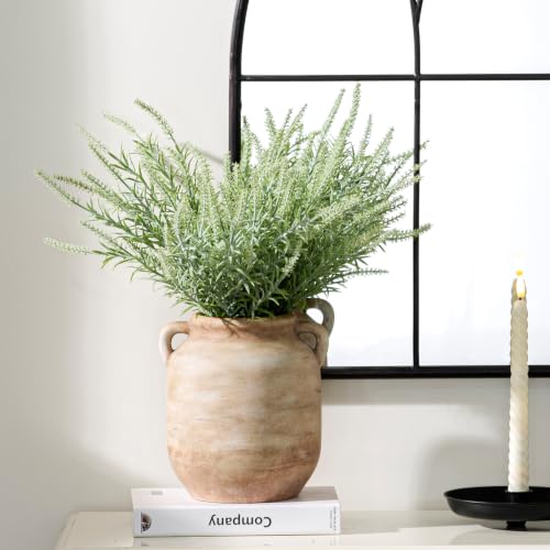 Ceramic Flower Vase Home Decor - 7.6 Inch Farmhouse Rustic White Table Vases with Handle Living Room Decoration Decorative Vintage Pottery for Kitchen Shelf Coffee Dining Desk Bookshelf Fireplace - color: A-7.6" Rust