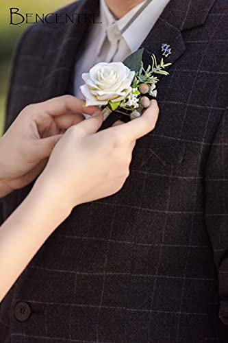 White Boutonniere for Men,Prom boutonnieres,Groom and Groomsmen Boutonniere for Wedding Ceremony Anniversary, Formal Dinner Party and Grad Night (Set of 6) - color: White, size: set of 6