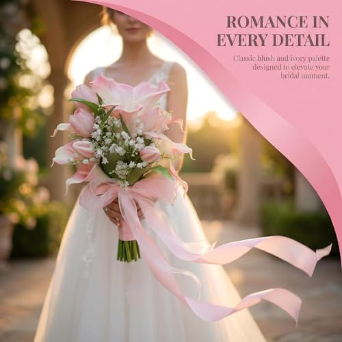 Bridal Wedding Bouquet Realistic Calla Lily Bridal Bouquet Bride Bouquet Wedding Ceremony Church Decoration (Pink)