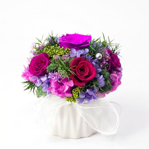 Preserved Flower Bouquet with Vase for Delivery Prime | Natural Forever Rose Gift For Women (Purple Eternal Floral Arrangement) - color: Dark Purple