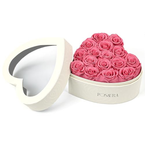 Rosaura Heart-Shaped Preserved Roses Gift Box - Real Forever Flowers for Christmas, Birthday, Valentine's & Mother's Day (Pink, 16 roses) - color: Pink, size: 16 roses