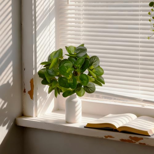 15" Artificial Eucalyptus Stems Potted Plant - Realistic Small Fake Desk Plants for Office Home Decor, Faux Plants in Frosted Ceramic Vase for Indoor Spaces, Wedding Centerpieces Table Decor（2pcs leaf - color: Big Eucalyptus Plant