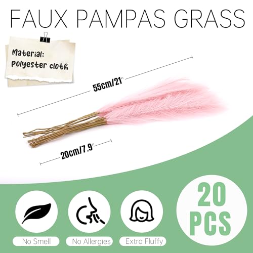 Faux Pampas Grass Decor ， 21.7 Inch Artificial Pampas Grass Pink Reed Grass, Vase Filler for Home Decor, Room, Bathroom, Wedding, Table Centerpiece - 20PCS - color: Pink
