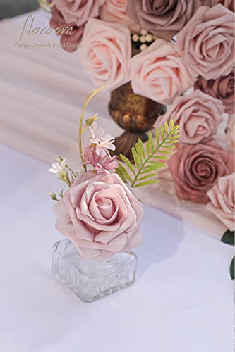 Floroom Artificial Flowers 25pcs Real Looking Dusty Rose Ombre Colors Foam Fake Roses with Stems for DIY Wedding Bouquets Bridal Shower Centerpieces Floral Arrangements Party Tables Home Decorations - color: Shades of Dusty Rose