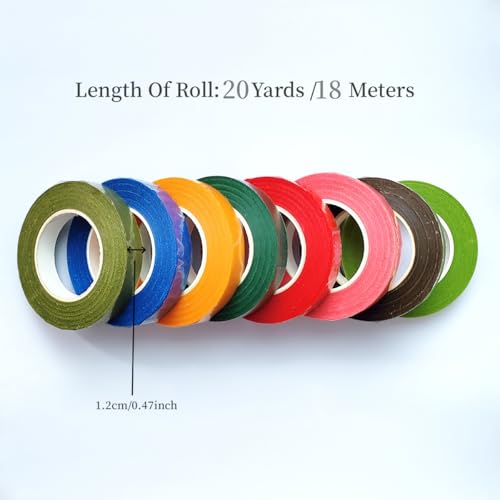 12 Rolls Floral Tape 1/2 Inch x 20 Yards - Fruit Green Self-Sealing Adhesive Wrap for DIY Flower Stems, Eternal Roses, Bouquets, and Art Craft Projects - color: 12 Rolls Fruit Green