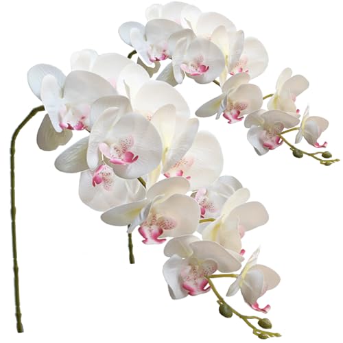 FagusHome Artificial Phalaenopsis Flowers Branches 9 Large Blooms Artificial Orchid Flowers Stem Plants 42 Inches 2 Pcs for Home Wedding Décor (Red Core) - color: Red Core