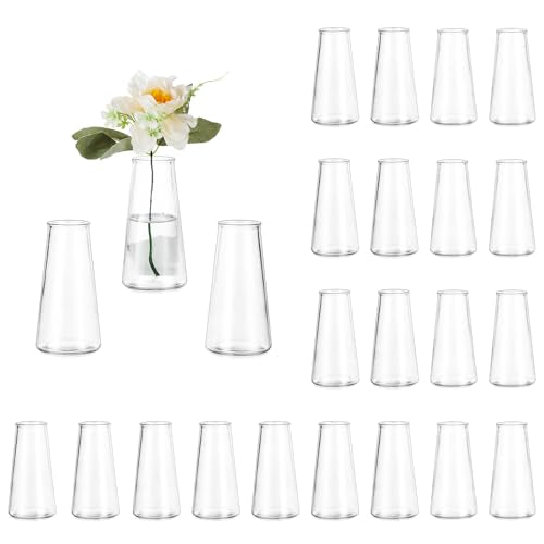 Glasseam Clear Flower Vases for Centerpieces: Modern Glass Vase Set of 24 for Wedding Party Centerpiece Home Table Decor 5.5In Small Bud Vases for Flowers Rose Tulip Stems - size: Clear-24pcs