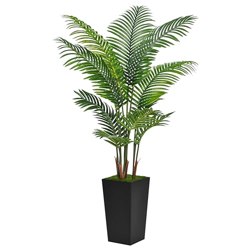 ASTIDY Artificial Palm Tree 5FT - Fake Tree with Black Tall Planter - Faux Tropical Areca Floor Plant in Pot - Artificial Silk Plant for Home Office Living Room Decor Indoor - color: Black, size: 5ft