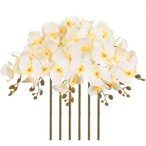 38 Inch Orchids Artificial Flowers 6 PCS Fake Orchids Velvet Silk Orchids Faux Orchid Flowers Long Stem Artificial Flowers for Tall Vase for Home Wedding Decoration(Champagne) - color: Champagne