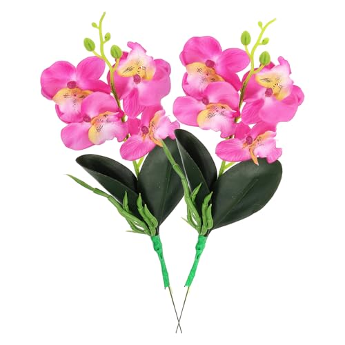 uxcell 2 Pcs Artificial Phalaenopsis Fake Flowers, 14 Inch Real Touch Artificial Floral Fake Bouquet for Wedding Bride Shower Gift Home Decor DIY Crafts, Rose Red - color: Rose Red, size: 14 Inch