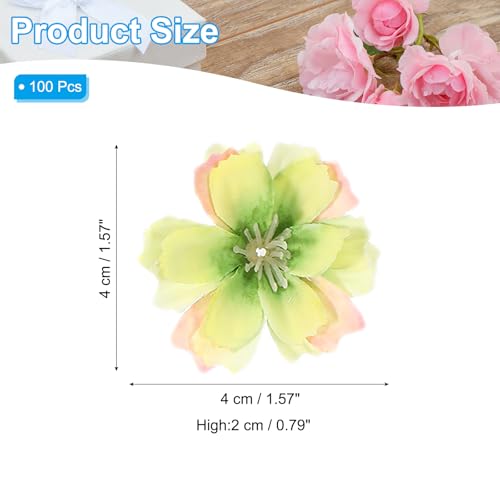 PATIKIL 100 Pcs Fake Silk Flower Heads, 1.6 Inch Artificial Cherry Blossom Faux Flower Heads for DIY Craft Wedding Party Home Wreath Decoration, Yellow/Green - color: Yellow/Green