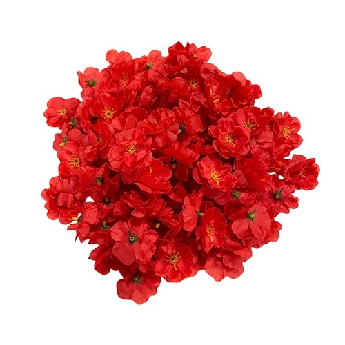 Rikyo 100 pcs Artificial Silk Cherry Blossom Flower Heads Spring Fake Plum Blossom Peach Blossom,Vase Fillers,Corsages for Wedding Decor,Nursery Wall,Archway Decor Wreath Garland Cake Ornaments (Red) - color: Red
