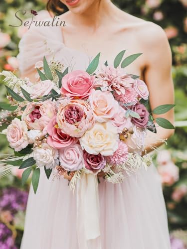 Serwalin Pink Artificial Flowers Peonies, Fake Silk Flowers Wedding Bouquet Bridal Centerpieces Flowers for Decoration, Cake Flower Home Decor - color: Dreamy Peonies, size: Square