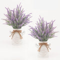 FJAKA 2Pcs Artificial Lavender Flowers in Pots with Vase, Fake Faux Lavender Flowers Decor, for Farmhouse Table Centerpiece Windowsill Country Indoor Mantle Decor