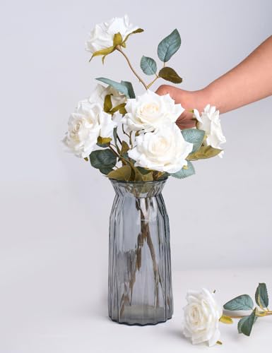 PONKING 3.1"(8cm) Manta Rose Artificial Flower 7pcs Realistic Faux Silk Roses Fake Flowers Bouquets Arrangements Decor for Wedding Spring Mother's Day, Home Table Decorations, White Flower - color: B 7pcs White Rose