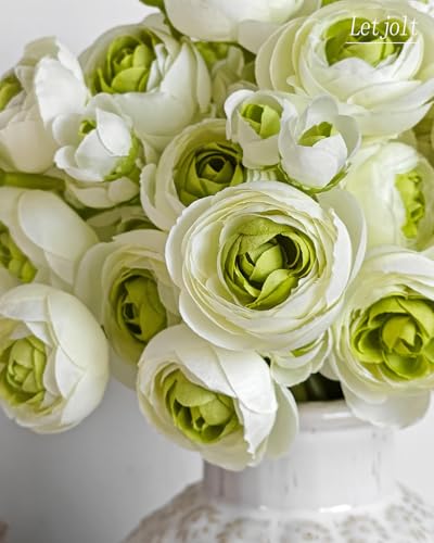 Letjolt Ranunculus Artificial Flower Green, 18 Pcs | Silk Flowers, Wedding Bouquet, Engagement Centerpieces, Bridal Shower Decorations - color: Green