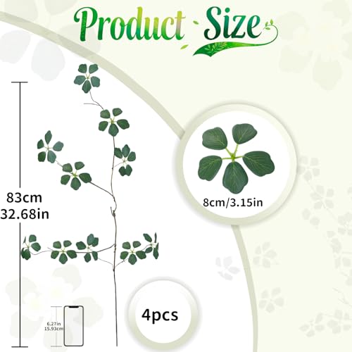 4Pcs 38.8 inches Artificial Tree Branches and Twigs Faux Plant Stems for Tall Vase, Home, Hotel, Office, Store Decor (Green Five-Leaf) - color: Green Five-leaf