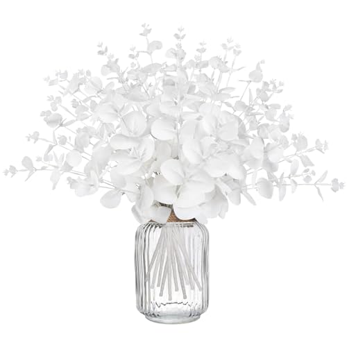 Yen Jean 14PCS White Eucalyptus Artificial Faux Flowers for Decoration - Fake Silk Stems in Vase Christmas Holiday Winter Wedding Home Decor - style: white