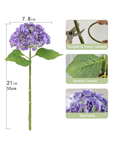 5pcs Purple Hydrangea Artificial Flowers Real Touch Latex Large Fake Hydrangeas 21in Lifelike Full Dried Faux Hydrangeas Flowers for Home Decor Wedding Party Arrangements - color: Purple, size: 5Pcs