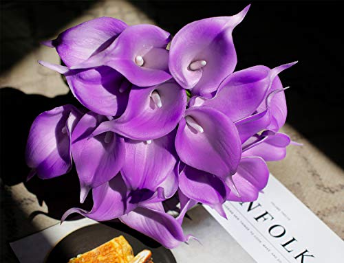 DuHouse 20Pcs Artificial Calla Lily Flower Real Touch Latex Flowers for DIY Wedding Bouquet Party Home Decor (Purple) - color: Purple, size: 20pcs