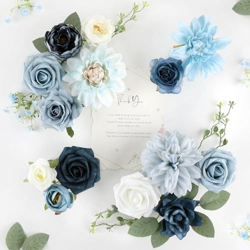 AGIRL Artificial Flowers Combo Silk Mix Blue Fake Flower with Stems for DIY Wedding Bouquets Centerpieces Arrangements Table Chair Decor Baby Shower Home Decor (Light Blue) - color: Light Blue