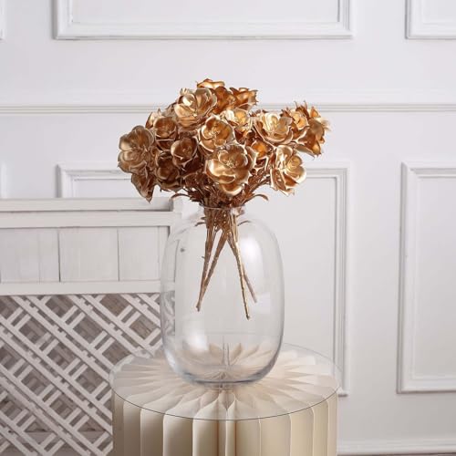 Efavormart 2 Pack 17 inch Metallic Gold Artificial Rose Bloomed Flower Bouquet, Open Flower Floral Arrangement for Holiday and Special Event Decor - color: Type17