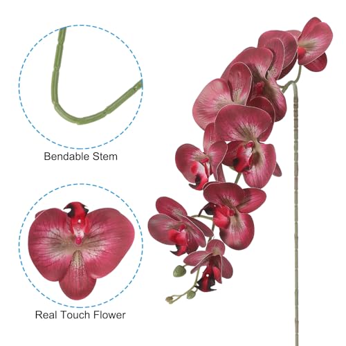 PATIKIL Artificial Orchid Stems 41", 3 Pack 9 Heads Faux Phalaenopsis Flowers Real Touch Fake Orchid Flower Branch for Vase Home Wedding Decoration, Black Red - color: Black Red