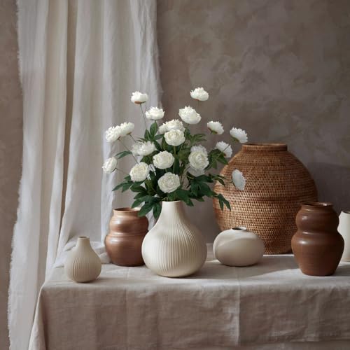 6 Pcs Faux Peony Artificial Flowers for Vases, 28" Long Stem Fake Silk Peonies for DIY Bouquet, Table Centerpieces, Farmhouse, Home Decor (White)