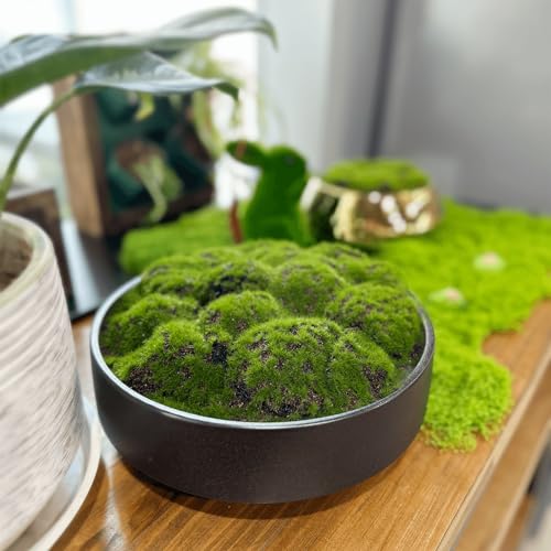 NAHARO New Moss Bowl, Handmade Ceramic. 11" Artificial Moss Bowl Centerpiece for Home Decoration, Living Room, Office - color: Black