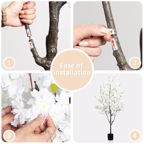 Faux White Cherry Blossom 6ft(72in) Artificial Floor Green Plant for Indoor Decor Natural Potted Tree with Texture Flowers Realistic Wood Trunk for Home Living Room,Office Perfect Housewarming Gift - color: Cherry Blossom(white 8), size: 6ft