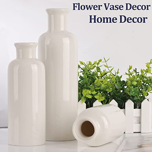 White Ceramic Vase Set - 3 White Small Vases, Farmhouse Country Flower Vase Home Decor, Living Room Decoration, Table Decoration, Fireplace Decor, and Entrance Decorations Centerpieces - color: Crack White