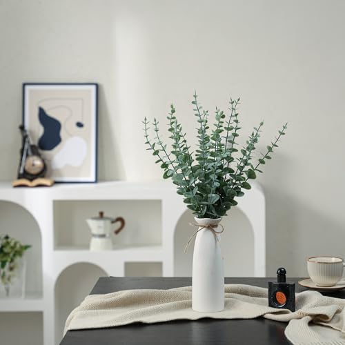 Vase with Greenery, 20pcs Artificial EucalyptusStems in White Vase, Boho Home Decor Plant, 19" Decorative Fake Plants for Home Farmhouse Mantle Centerpiece Decor - color: White