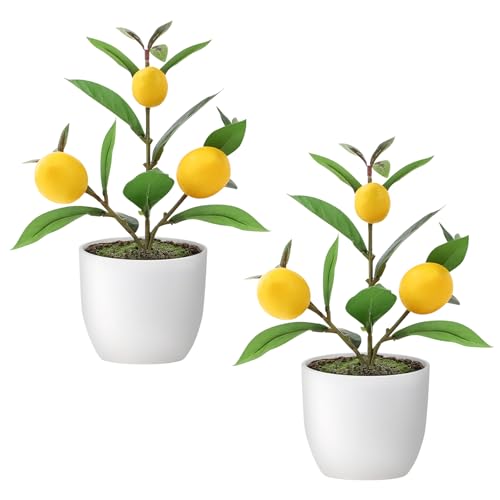 2 Pack Small Artificial Orange Tree Potted, 10.2" Fake Lemon Plant | Realistic Mini Faux Lemon Plant with Pot, Fade & Weather Resistant, Durable No Aging, Ideal Indoor Decor for All Home Styles - color: Lemon-2pcs