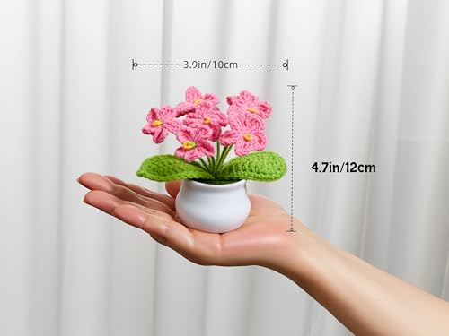 Knitting Crochet Flowers Cute Red Handmade Flower Valentines Birthday Gifts for Women, Decor for Home Room Office Desk Plant Accessories Things for Women Mom Teacher Coworkers - color: Deep Pink