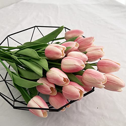 20pcs Artificial Tulips Flowers Fake Faux PU Tulip Bouquet Real Touch Flower Arrangement for Home Room Office Party Wedding Decoration Excellent Gift Idea for Mothers Day (Light Pink 20) - color: Light Pink 20