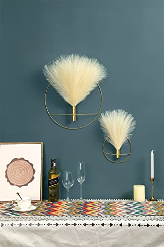 Pretty Jolly Boho Wall Decor, Wall-Mounted Metal Art, Hanging Artificial Pampas Display, Living Room, Bedroom, Bathroom, Diningroom, Fake Faux Plant 2 Pack Black Brown - color: 01-pampas-coffee - Black Ring, size: S 7.8inch (Black Ring)