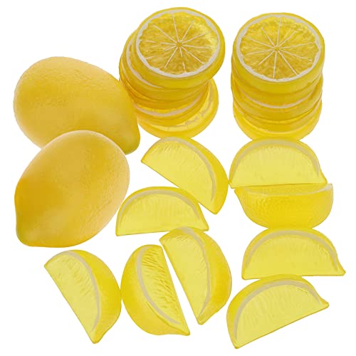 Woration 20 Pack Simulation Lemon & Slices Blocks Set, Artificial Plastic Lemon Slice Lifelike Fake Lemon Decor Fake Fruit for Wedding Photography Prop Party Display - color: Lemon