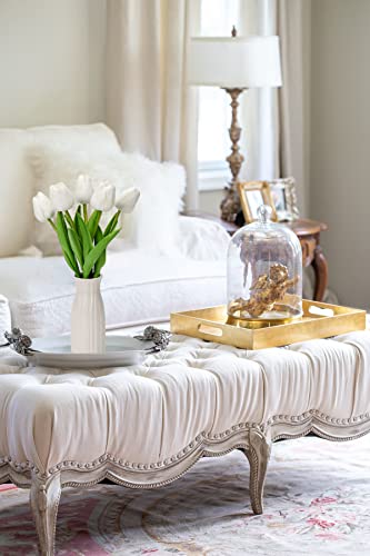 Briful 2 Packs Faux Flowers Artificial Tulips with Ceramic Vase, Poly Foam White Tulips Real Touch Flower Arrangement for Home Kitchen Wedding Centerpiece Decoration - color: White
