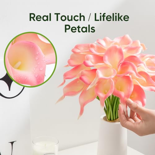 Floral Kingdom 20 Pack 14" Calla Lily Artificial Flowers – Real Touch Blush Pink Latex Faux Flowers for Home Decor, Table Centerpieces, Living Room and Weddings - color: Blush Pink