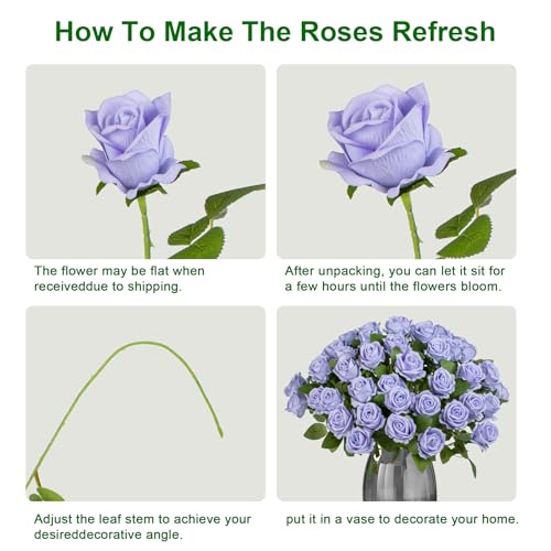 Artificial Flowers Roses Touch Fake Rose Bouquet Flower Stem For Wedding Centerpieces Diy Wreath Home Decorations Silk Roses Mothers Party Fake Outdoor Flowers Decor 19.6"(Light Purple 50PCS) - color: Light Purple 50pcs