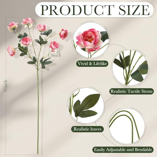 6 Pcs 32" Large Gradient Pink Artificial Peonies Stems Flowers, Real Look Faux Silk Peony Bouquet 42 Heads Total for Vase Filler, Farmhouse Rustic Neutral Home Decor, Wedding Centerpieces - color: Gradient Pink