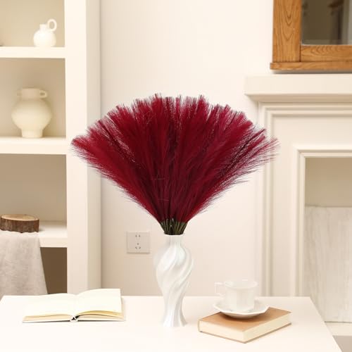 Wertuirk Faux Burgundy Pampas Grass - 60pcs 24 Inch Artificial Pampas Grass Decor Tall, Fake Pompas Grass for Vase Filler, Table Centerpieces, Wedding, Party and Home Decor (Burgundy, 60 Pieces) - color: Burgundy, size: 60 Pieces