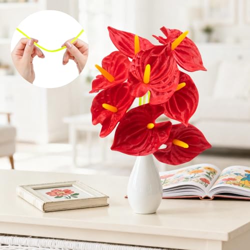 RAINFLOW 8PCS Anthurium Artificial Flowers Red Anthurium Single Stem - Tropical Flowers Artificial with Large Bloom, Faux Anthurium Artificial Flowers for Wedding Table Centerpiece Decor(12.6")