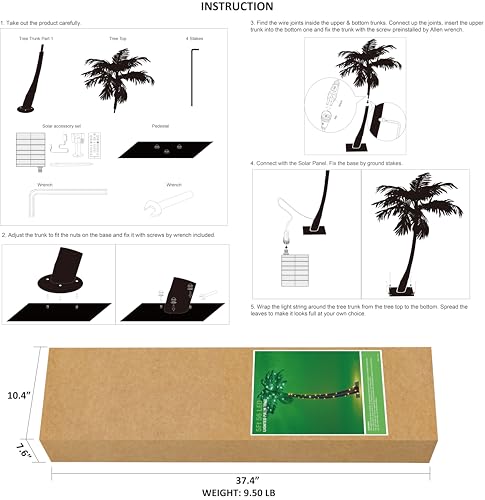 Lightshare 5FT 96L Solar Gorgeous Palm Tree Artificial Lighted Palm Tree, 56LED Lights, Decoration for Office, Home, Party, Christmas, Nativity, Outside Patio - size: 5ft 1in